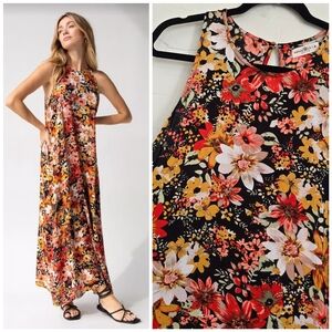Natural Life Floral Boho Black Red Maxi Dress, M